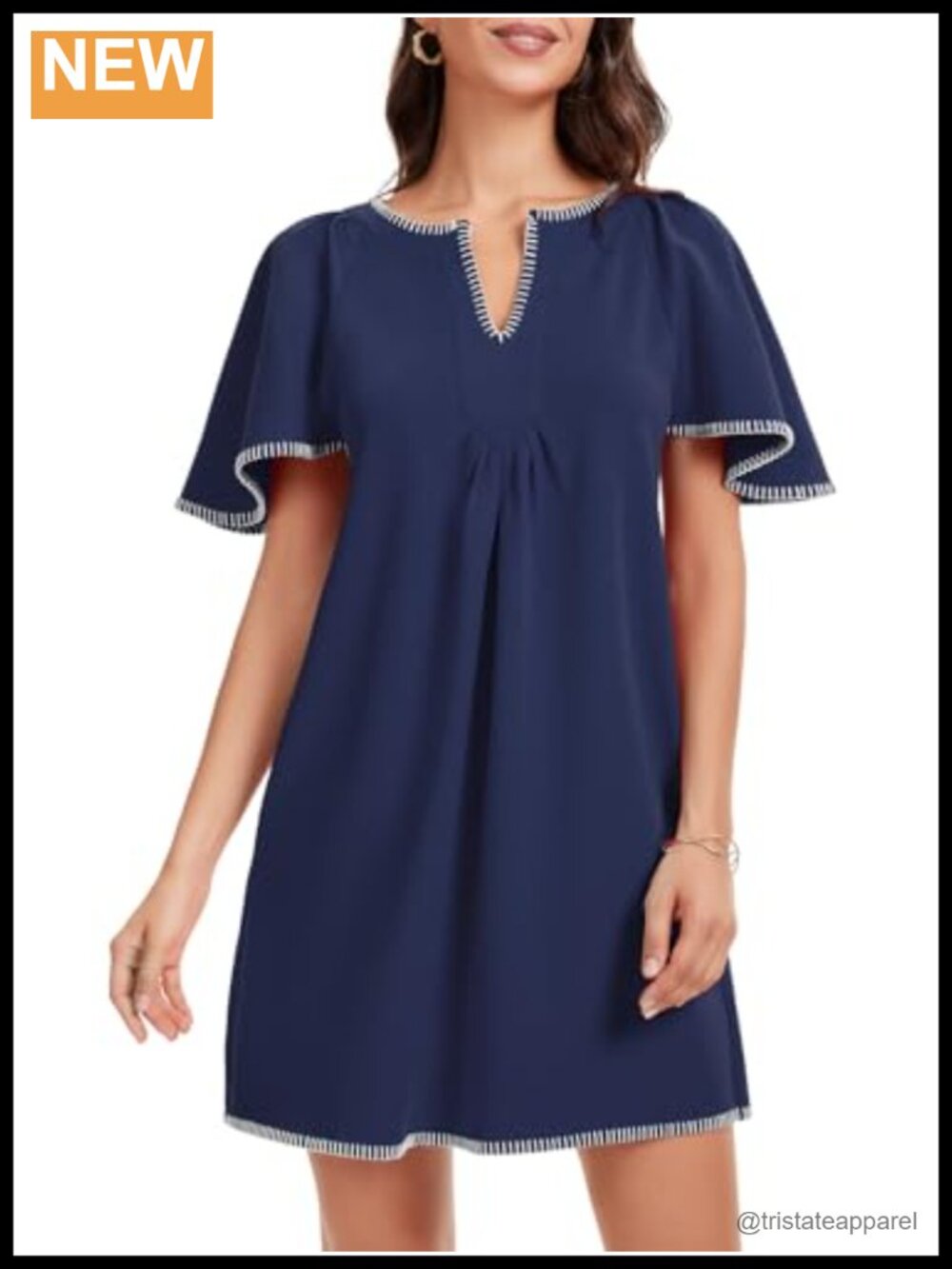 Women's Flutter Sleeve V-Neck Mini Dress A-Line Shift with Pockets